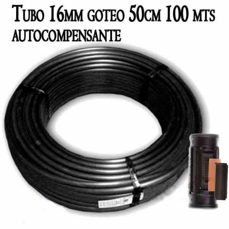 Selbstkompensierendes Rohr 16 mm bei 50 cm Abstand pro Tropfer, schwarze Spule von 100 Metern