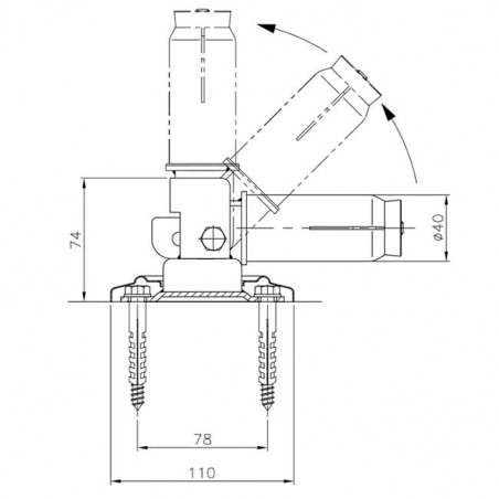 Anclaje articulado con pletina (instalación atornillado) para escaleras de piscina.