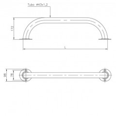  Stainless steel handle, Ø 43 mm bright polished tube, 2 Meters.
