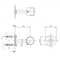  Straight bracket with capped end for Ø 43 mm handrail.