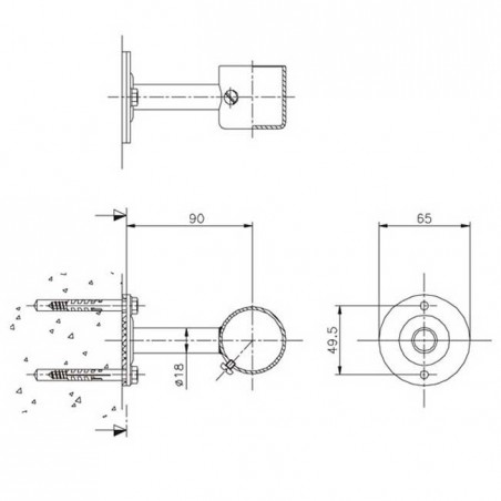  Gerader Bügel mit gekapptem Ende für Ø 43 mm Handlauf.