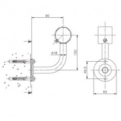  90° open handrail support in stainless steel for Ø 43 mm handrail.
