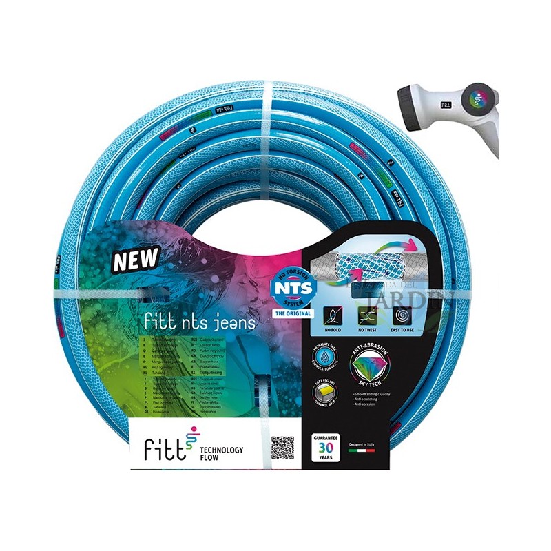 KIT Gartenbewässerungsschlauch NTS Jeans 15 mm 25 Meter mit neuer Lanze, verdrehsicher mit 6 Lagen