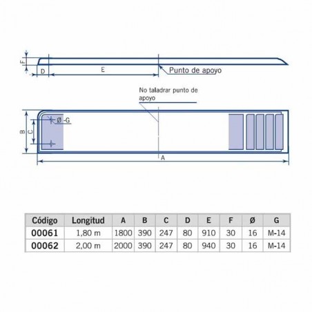Piattaforma della piscina, larghezza 0,4 m, lunghezza 1,8 m.