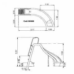  1.78 m high left curved pool slide.