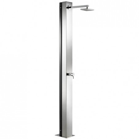 Doccia solare in acciaio inox con 1 soffione quadrato.