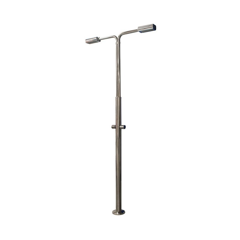  Shower with 2 shower heads and 2 knobs with independent flow opening valves.