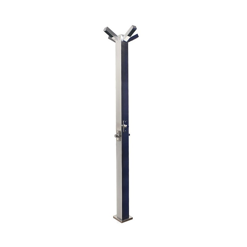 Shower equipped with 4 shower heads and 4 independent timed push buttons.