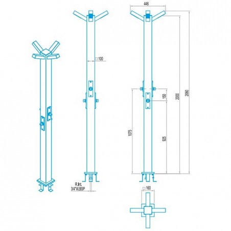 Doccia dotata di 4 soffioni e 4 pulsanti temporizzati indipendenti.