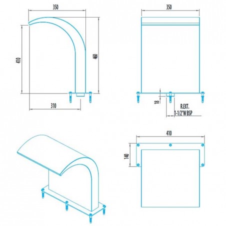  Wasservorhang-Wasserfall für Schwimmbäder, Breite 350 mm, AISI-316