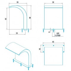  Water curtain type waterfall for swimming pools, width 350 mm, AISI-304