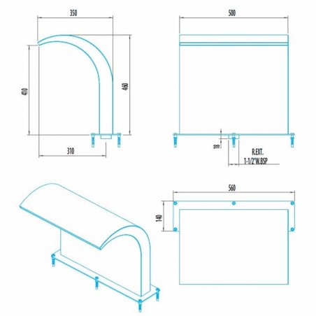  Wasservorhang-Wasserfall für Schwimmbecken, Breite 500 mm, AISI-304