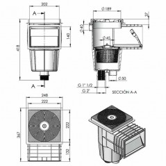 Skimmer para piscina de 15 litros | Entrada padrão com tampa quadrada de encaixe | Compatível com piscinas de concreto