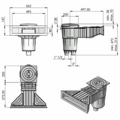 Skimmer Norm para Piscina de Hormigón 17,5 L | Entrada 495x80 mm | Compatible Piscinas Públicas y Privadas