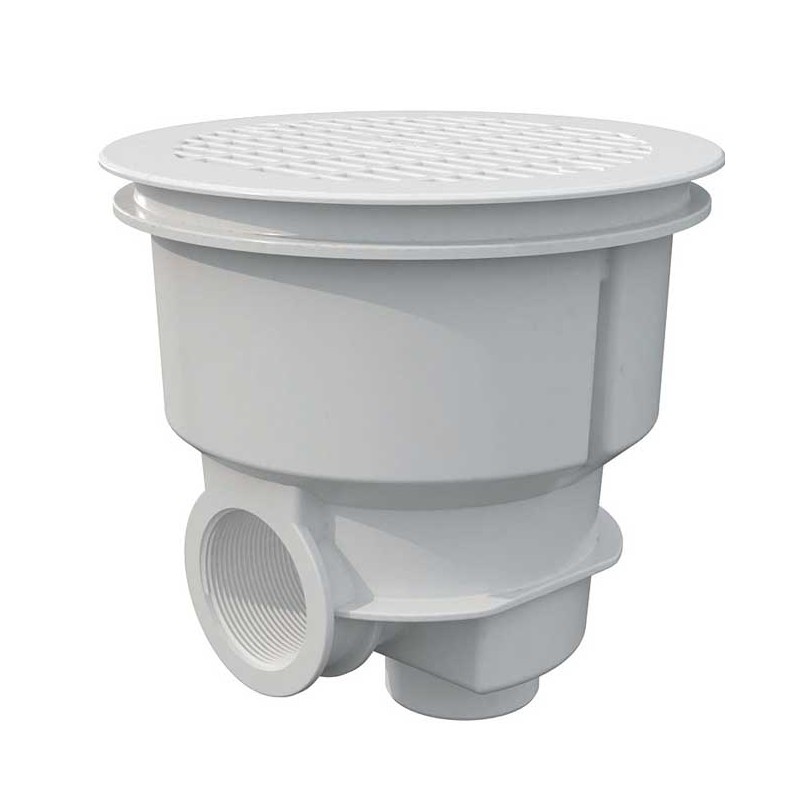 Siphon Norm avec grille plate pour piscines en béton, blanc Siphon Norm avec grille plate pour piscines en béton, blanc