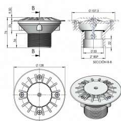  Bottom nozzle for concrete pools with 2" external thread and 50 mm internal Ø.