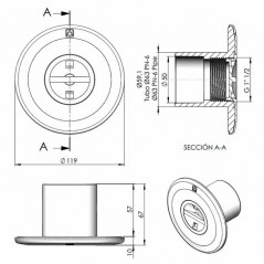  Suction nozzle for connection of pool cleaners in concrete pools.