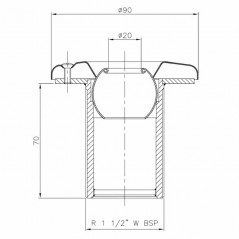 Buse de refoulement en inox pour piscine, Ø 20 - Longueur 70 mm