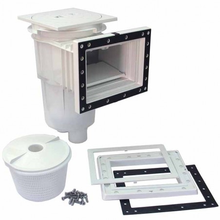 Skimmer da 17,5 litri con bocca standard e tappo quadrato per piscine con liner e prefabbricate.