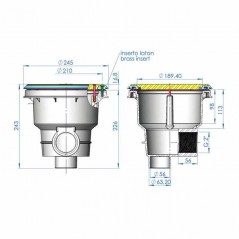  Norm drain with inserts for swimming pool, flat grid, white color