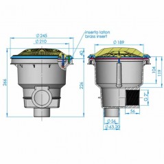 Bonde de norme avec grille antivortex pour piscines, blanche, avec inserts