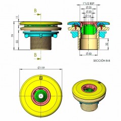 Ugello di scarico multiflusso per filettare per piscine liner