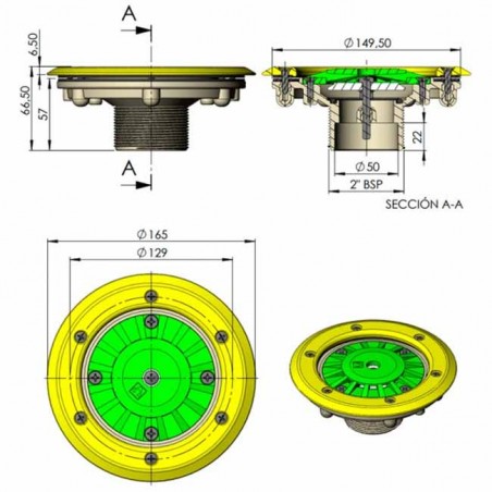 Bocchetta di scarico inferiore per piscina, colore bianco