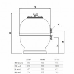 Filtre épurateur pour piscine Ø 650 mm - sortie 1½'', sans vanne de sélection