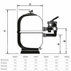 Filtre de piscine Ø 350 mm - sortie 1½'', avec vanne baïonnette