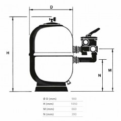 Filtro depuradora piscina Aster Ø 900 mm - salidas 2½", válvula con tornillos