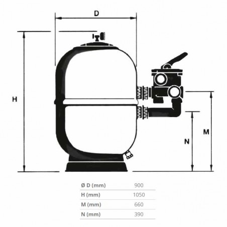 Bomba de filtro para piscina Aster Ø 900 mm | Saídas de 2,5'' | Válvula seletora de rosca | Piscina