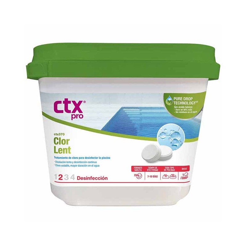 Chlore lent trichloré 4 Kg sans acide borique en pastilles 250g CTX-370SB