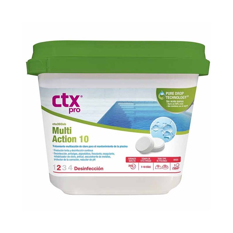 Chlore multi action 4 Kg sans acide borique en pastilles 250g CTX-393SB