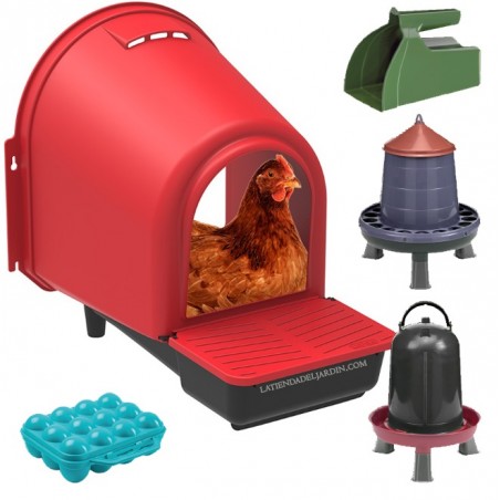 Hühner-Legebox-Paket 37x46x45 cm für 6 Eier + 5L Tränke + 4KG Futtertrog + Eierbecher + Schaufel