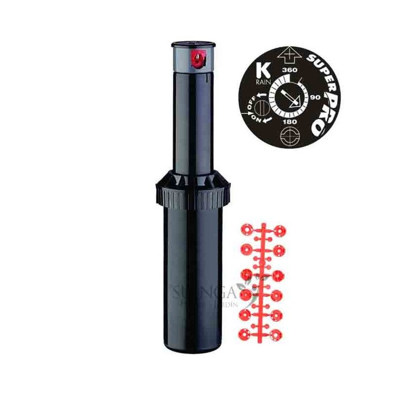 Irrigatore KRain SuperPro 3/4'' | Portata da 7,90 a 14,9 m | Irrigatore a turbina con angolo regolabile | Controllo del flusso