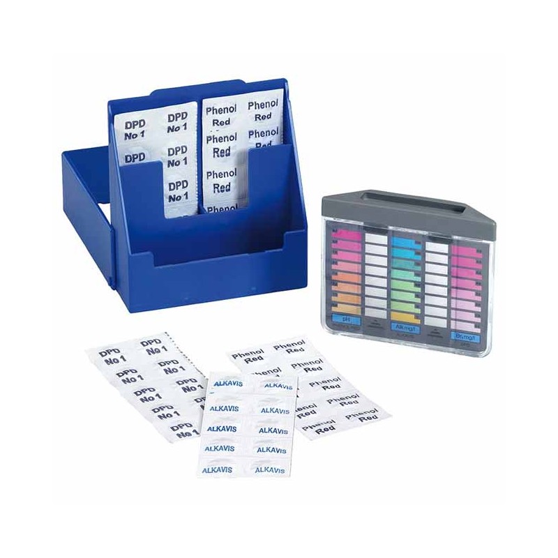 Pooltester-Koffer, freies Brom, Alkalitäts- und pH-Analysator. Pooltester-Koffer, freies Brom, Alkalitäts- und pH-Analysator.