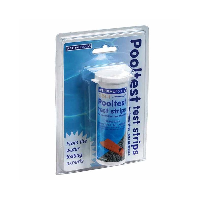 Lot 50 Bandelettes de test 3 en 1 pour la piscine, analyse du chlore libre, du pH et de l'alcalinité Lot 50 Bandelettes de test 3 en 1 pour la piscine, analyse du chlore libre, du pH et de l'alcalinité
