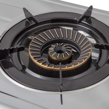 Orbegozo gas stove, butane or propane gas, stainless steel body, 2 triple crown burners, piezoelectric ignition