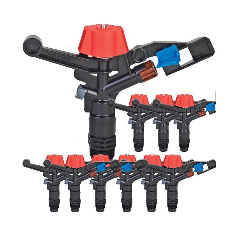 Lot de 10 arroseurs agricoles 5035SD 3/4", circulaires 360°. Portée : 12-14 m. Débit : 1,24-1,62 m³/h.