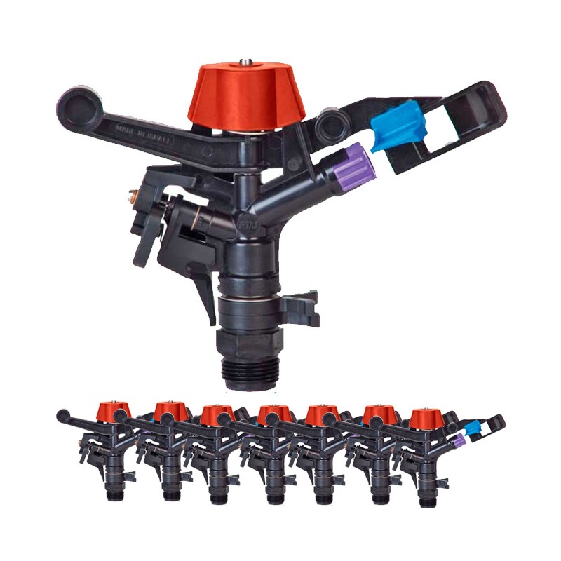 Lot de 10 Arroseur agricole réglable 3/4'' 0-360º. Portée 12-14 m. Débit 1,24-1,62 m3/h Lot de 10 Arroseur agricole réglable 3/4'' 0-360º. Portée 12-14 m. Débit 1,24-1,62 m3/h