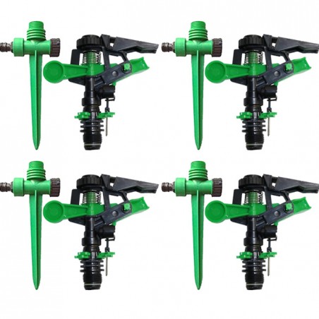 4 Stück Sprinkler Sektorialer Agrar-Bewässerungssprinkler 1/2'' 6-12 m + 4 Grüne Sprinklerhalterpfähle