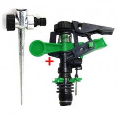 Arroseur à pulsation, arroseur de pelouse angle réglable, 6 à 12 mètres, mâle 1/2'', 430 à 1165 l/h + Piquet porte arroseur