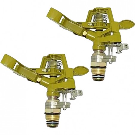 Confezione da 2 irrigatori regolabili in ottone zincato da 1/2". Gittata 7-12,5 m. Portata da 9 a 20 litri/minuto.