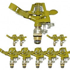 10 x Arroseurs d'arrosage réglables en laiton zingué 1/2''. Portée 7-12,5 m. Débit 9 à 20 litres/minute