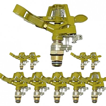 Pack 10 x 1/2" adjustable zinc brass irrigation sprinkler. Range 7-12.5 m. Flow rate 9 to 20 liters/minute