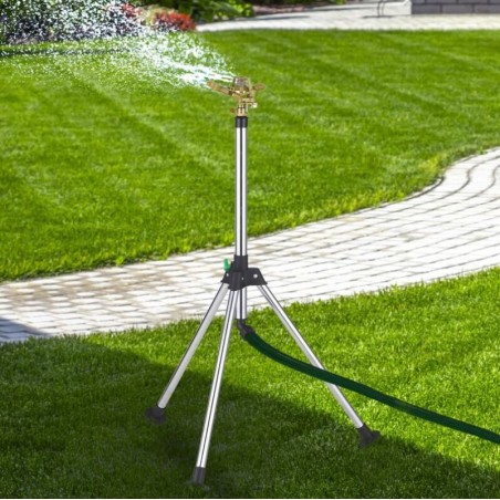 Einstellbares Bewässerungssprinklerpaket aus Messing und Zink, 7–12,5 m. 1/2-Zoll-Gewinde. Inklusive Sprinklerhalter aus Metall.