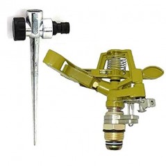 Pack 4 Aspersor Riego Regulable Metálico + Soporte| Sectorial | Toma 1/2" | Zinc y Latón | Riego De Jardín, Césped
