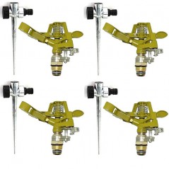 Set di 4 Irrigatore di Irrigazione Regolabili in Metallo + Supporto | Settoriale | Attacco 1/2''| Zinco e Ottone | Irrigazione d