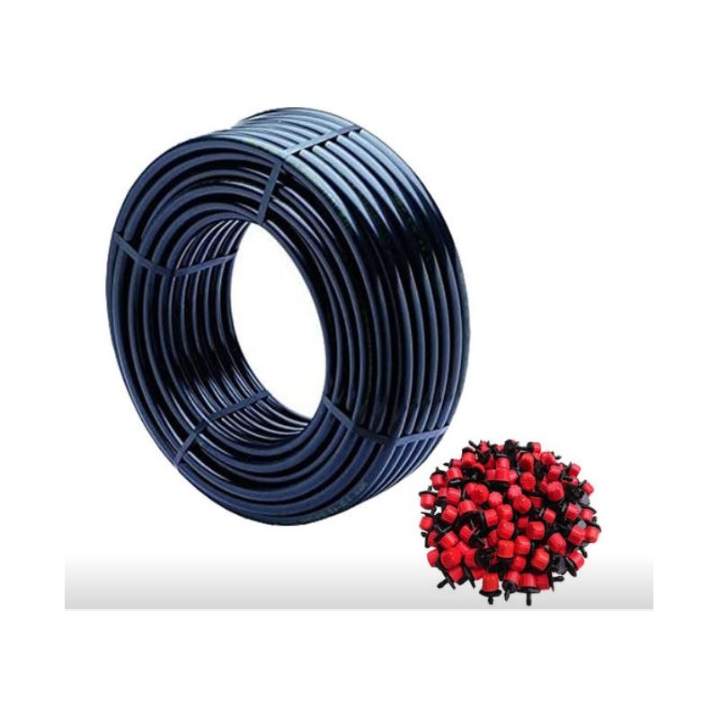 Tuberia goteo, 16 mm x 100 m, color negro + 100 Goteros regulables 0 a 40 l/h