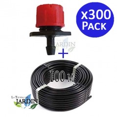 Tuyau d'arrosage goutte à goutte 16 mm 100 mètres + 300 goutteurs réglables de 0 à 70 litres/heure